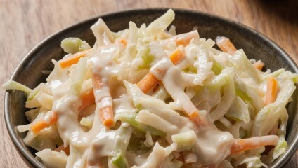 Creamy Coleslaw Salad in a Rustic Bowl, Fresh and Delicious.