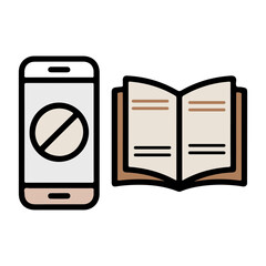 Mobile phone and open book on white background