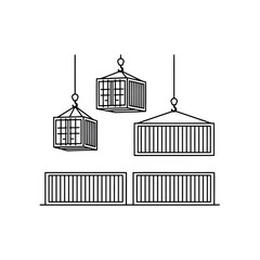 Fototapeta premium Line Art Icons of Shipping Containers and Crane Hooks cargo logistics