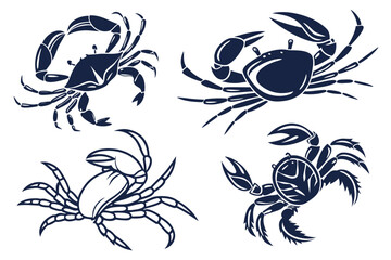 Minimalist blue crab icon set with black outline