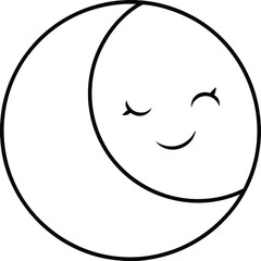 Sleeping Moon Cute Emoji with Peaceful Expression for Dream Theme Line Art Vector illustration