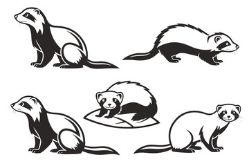 Fototapeta premium Minimalist cartoon ferret icon set with black yellow cyan magenta colors