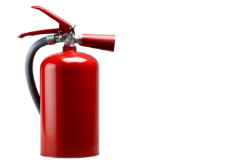 Red fire extinguisher blow smoke isolated on a transparent background