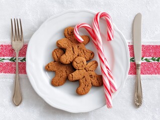 Festive arrangement with gingerbread cookies and candy canes for holiday decor