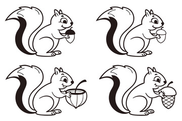 Cute cartoon squirrel holding an acorn icon