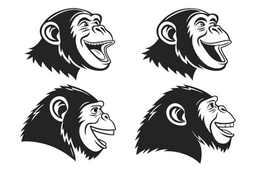 Minimalist smiling chimpanzee icon set