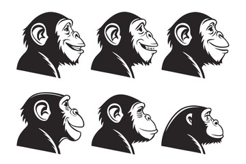 Minimalist smiling chimpanzee icon set