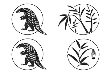 Minimalist chinese pangolin icon set with animal illustrations