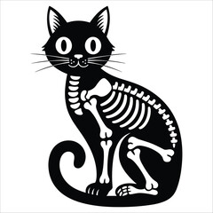 Spooky skeleton cat silhouette halloween design graphic artwork