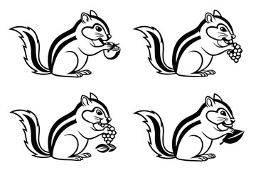 Minimalist chipmunk eating icon set in black and yellow