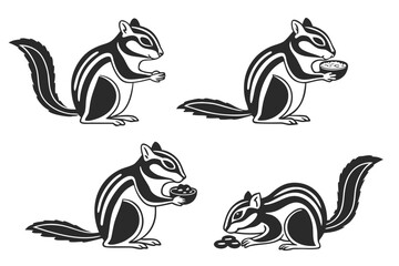 Minimalist chipmunk eating icons set