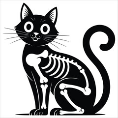 Spooky black cat skeleton design for halloween and autumn themed projects