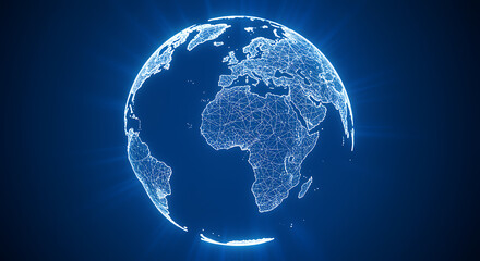 Glowing blue digital earth with network lines globe