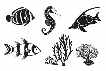 Minimalist coral reef fish icon set