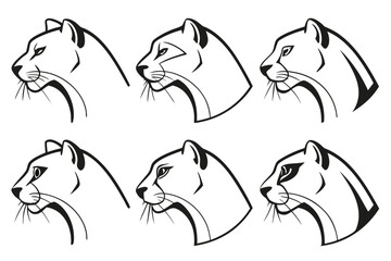 Minimalist cougar face icon set with abstract elements