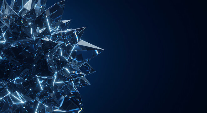 Abstract geometric crystal cluster with blue light