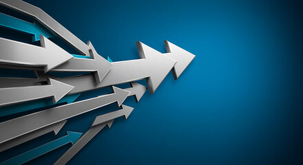 Multiple Gray and Blue Arrows Moving Forward direction