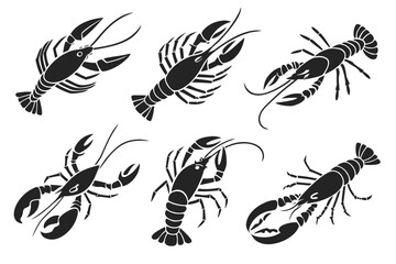 Minimalist crayfish icon set in black and white