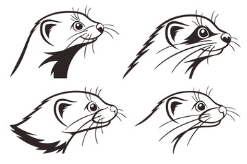 Cute ferret face minimalist icon set