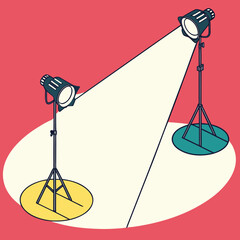Vintage Studio Spotlights Illustration on Yellow Background