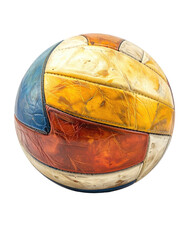 Vintage leather volleyball, multi-colored panels, aged look