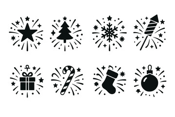Christmas celebration icon set. Vector black symbols of holiday and new year glyph illustrations