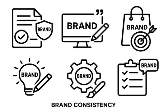 Brand consistency and marketing identity icon set. Vector black symbols of corporate style and branding