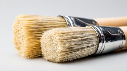 Fototapeta premium Close up of paint brushes with soft bristles on neutral background