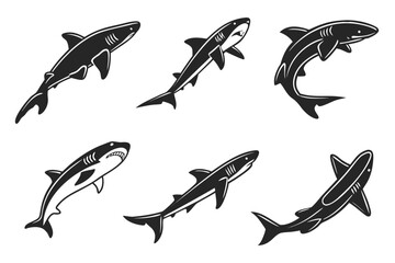 Minimalist dogfish shark icon set with multiple color options
