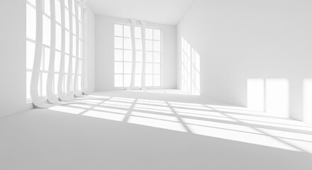Fototapeta premium Bright White Room with Sunlight Streaming Through Curtains