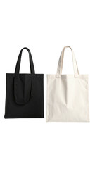 Two simple tote bags, black and off-white, in a studio shot