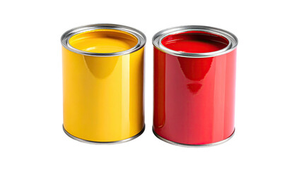 Two paint cans, yellow and red, side by side
