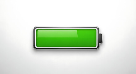 A fully charged green battery with a silver frame on a white background in a close up view ai generated