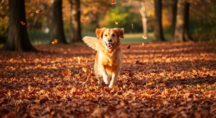 Dog in autumn forest