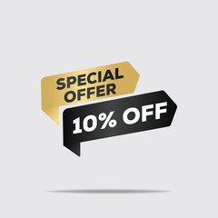 "3D render yellow and black special offer banner, 10% off sale design, minimalist bold typography, modern geometric shapes, promotional graphic"