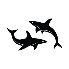 Obraz premium Captivating black fill vector design featuring two stylized sharks in dynamic motion