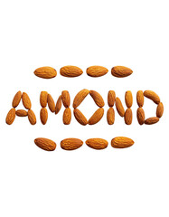 Almonds arranged to spell "AMOND" in a graphic design