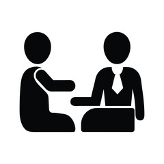 Two people in a business meeting or job interview, a simple black silhouette vector design