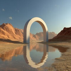 3d render of a desert scene with a podium in the middle
