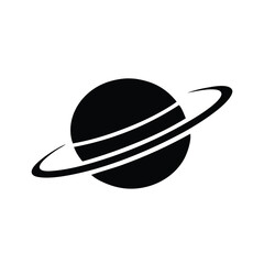 Black Silhouette Vector Design of an Orbiting Planet with Rings, Representing Cosmic Exploration and Universal Themes