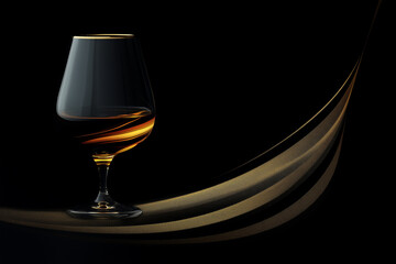 Glass of whiskey on black background
