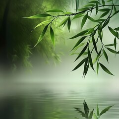 Obraz premium Serene Bamboo Branches Reflecting on Calm Water