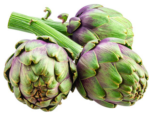 Obraz premium Fresh Artichokes with Green-Purple Tones, Front View, isolated on transparent background.