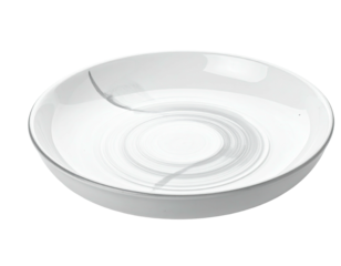 Circular white plate with swirling grey design