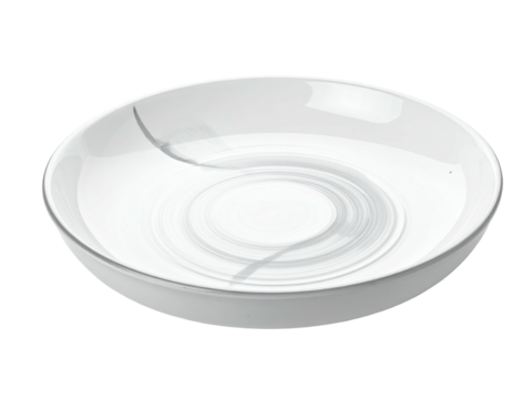 Circular white plate with swirling grey design