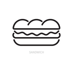 Sandwich line icon, symbol. Fast food concept. Isolated on a white background. Editable stroke. Flat design. Vector illustration.