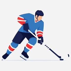 Fototapeta premium Vector illustration of a male ice hockey player in full gear, energetically skating and controlling the puck on the ice rink