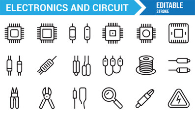 Digital component outline vector set for hardware, gadget, and engineering use