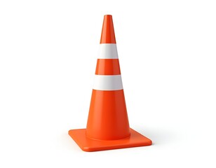 Orange Safety Cone with White Stripe on White Background