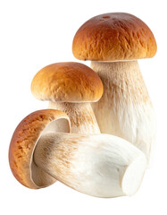 Three porcini mushrooms, close-up